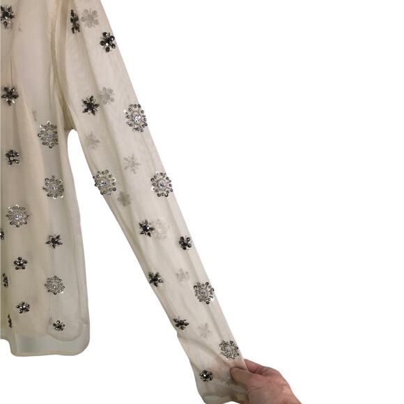 Ann Taylor Top Womens Size XS Cream Nude Mesh W/Gems - Picture 7 of 10